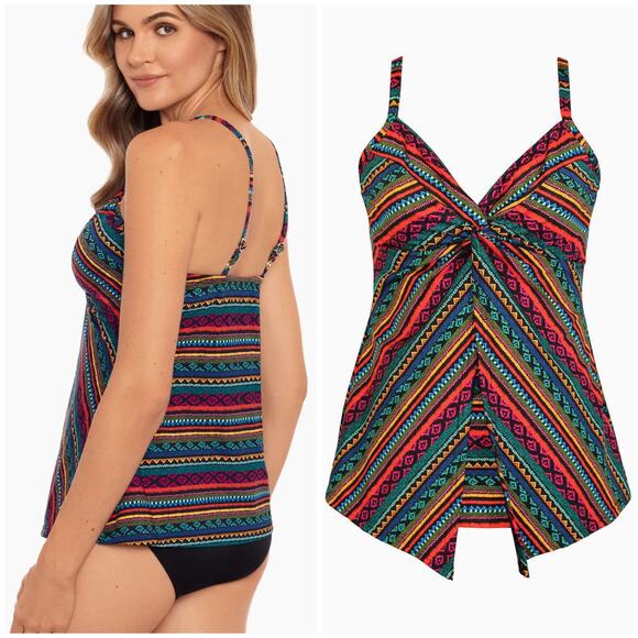 Miraclesuit NWT Love Knot Tankini Top in Raya De Sol Size 16 Underwire Bra Top - Picture 2 of 10